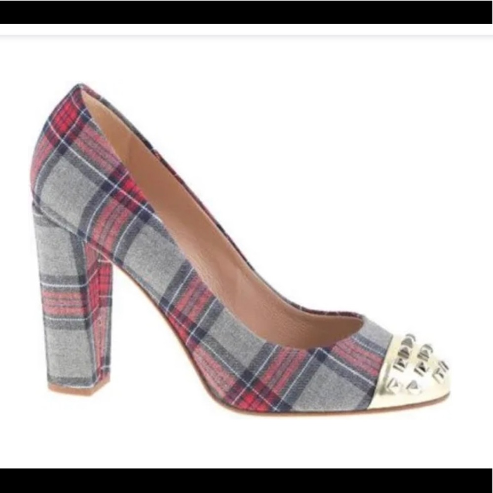Etta Plaid Studded Cap Toe Pumps